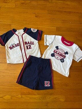 Vintage Kids 4T Baseball 3-Piece Set: Tee, Jersey & Shorts Set - White & Navy